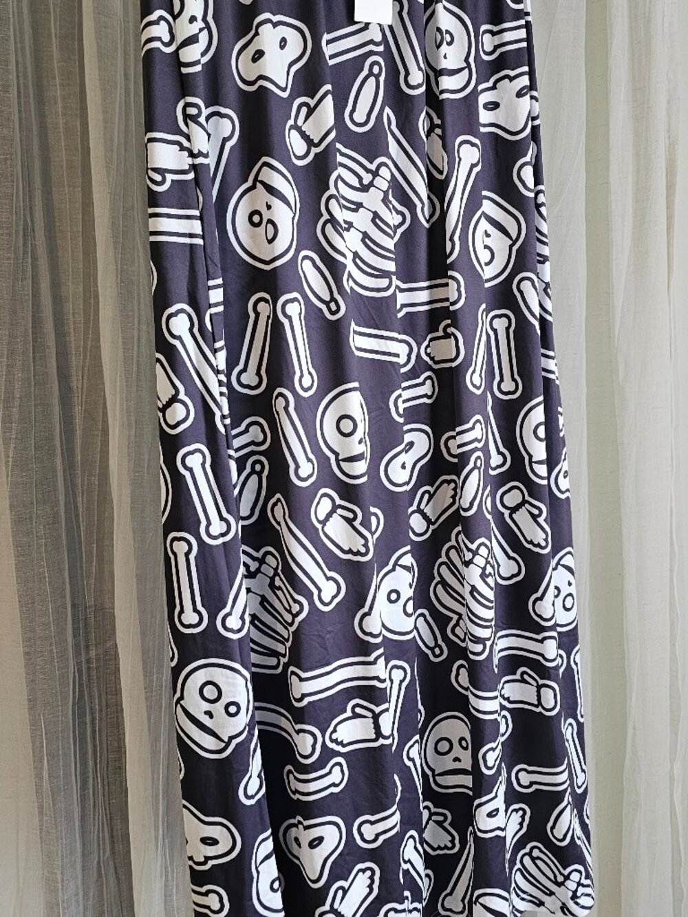 Women's Gray & White Skull Bones Wide Waist Maxi Skirt Size XL 14 NEW